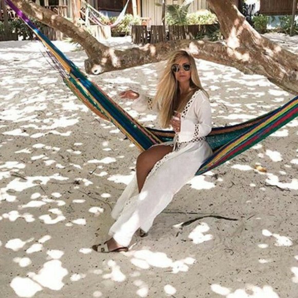 bohowhite crochet/lace detailed tie front kimono coverup - Picture 9 of 14